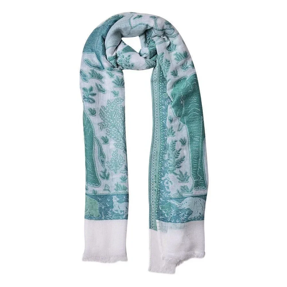Scarf with Fringes Animal Pattern Green